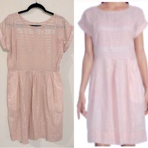 Peyton & Parker Women's Midi Dress Small Pink Striped Cotton Cottagecore Prairie